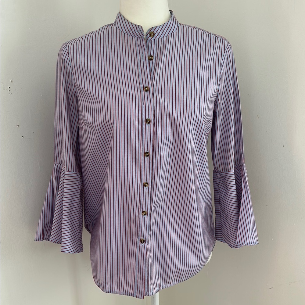 Maeve Red and Blue Small Striped Bell Sleeved Blouse sz 4